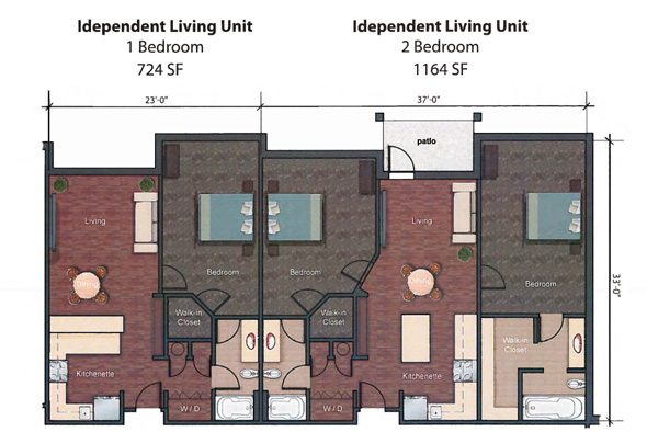 The floor plans for some of the independent living units.