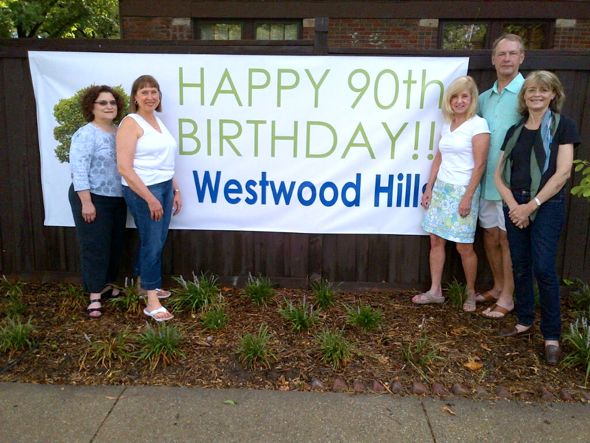 Paula Schwach, (L-R) Mayor of Westwood Hills; Martha Lally, Foundation member; Patti and Mike Coffman, Foundation party hosts and Foundation members; and Karen Shelor Sexton, President, Westwood Hills Historic Foundation.