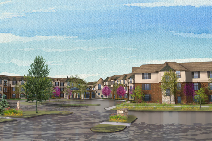 A rendering of the new proposed facility from the entrance along Mission Road.