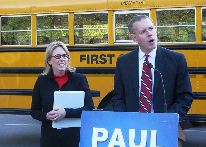 Paul Davis introduced Jill Docking as his running mate at Franklin Park Tuesday.
