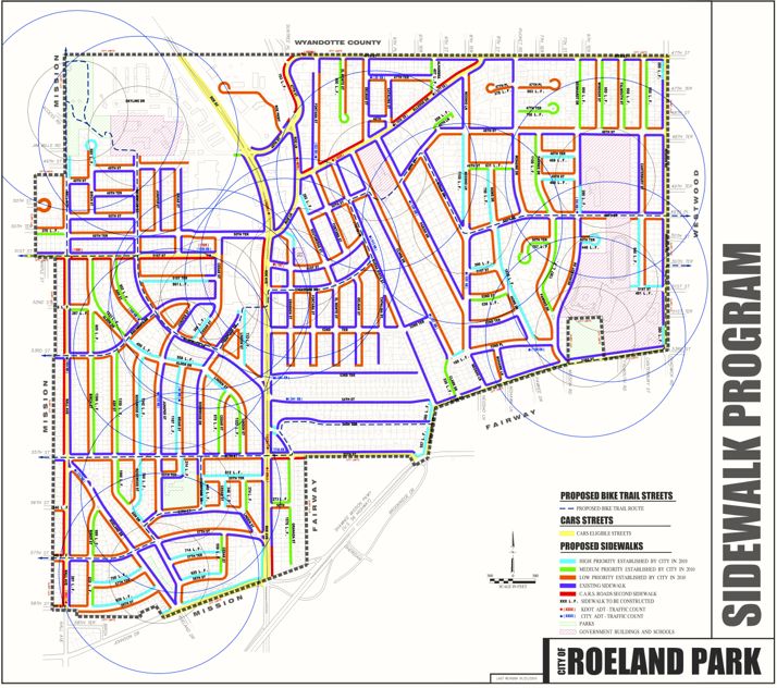 Purple on the map indicates streets that already have sidewalks in place.