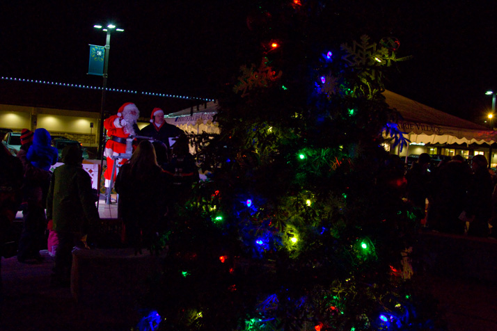 The Mayor's Holiday Tree all lit up.