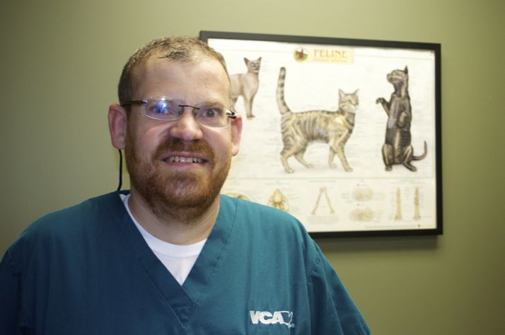 Tom Belancio at his job at Mission MedVet.