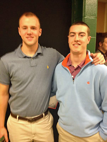Reunited: Zach Schneider (left) and Vance Wentz on the campus of Northwest Missouri State this week. Submitted photo.