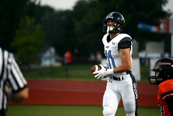 Alec Dean continued to be a long-ball threat for the Lancers, setting up a touchdown at the end of the first half with a 50-yard reception. Photo by Gracie Guignon.