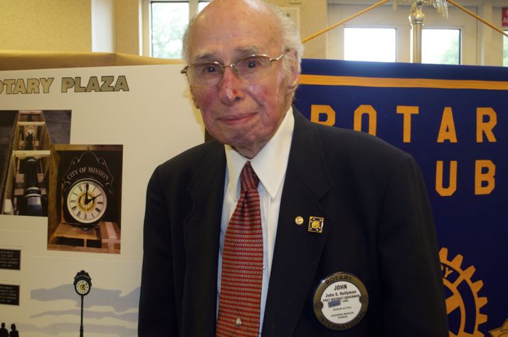Dr. John Hollyman, 99, will be honored with the clock tower at Rotary Plaza.