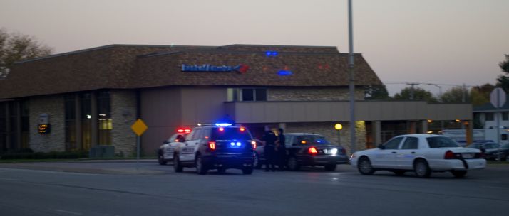 Police from Prairie Village, Overland Park and Leawood surrounded the Bank of America at 95th and Mission Wednesday evening.
