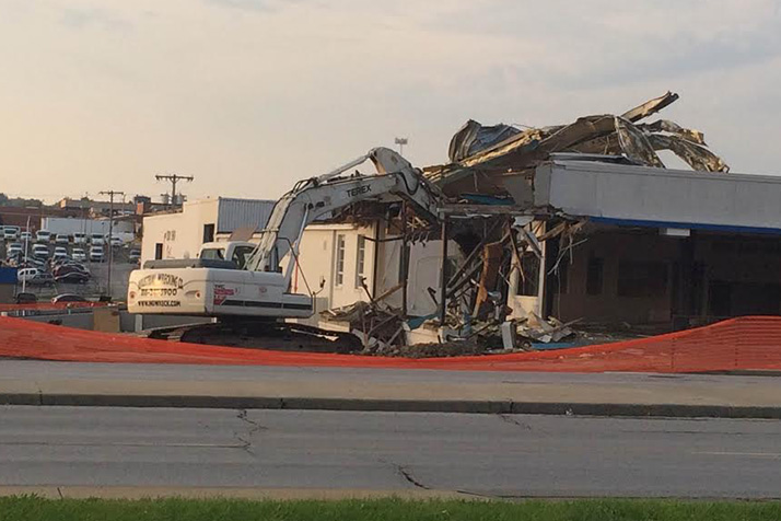 Demolition work began Wednesday on the former Keystone Auto Group facility. Photo courtesy Nick Boehm.