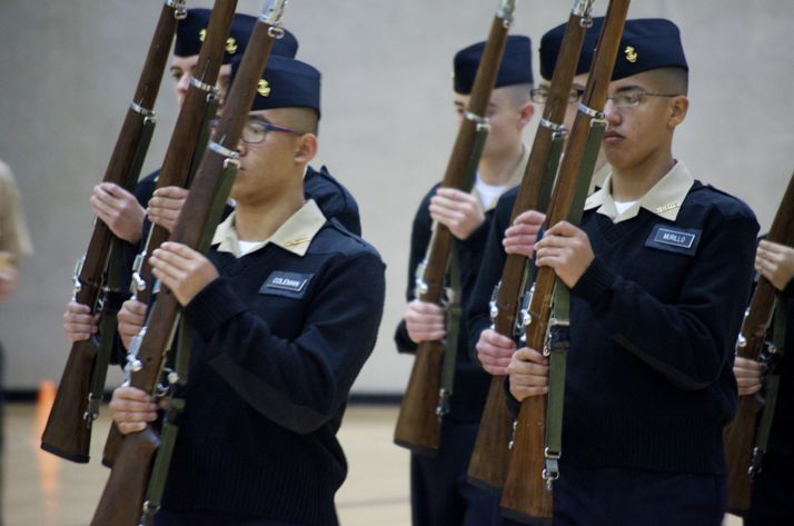 The SM North NJROTC team performs Saturday in armed regulation drill.