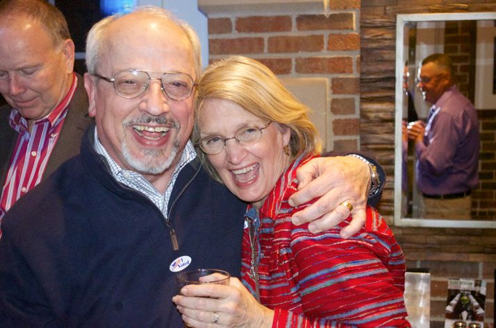 Ron Shaffer and wife, Jeannine, celebrate after hearing the final election results.