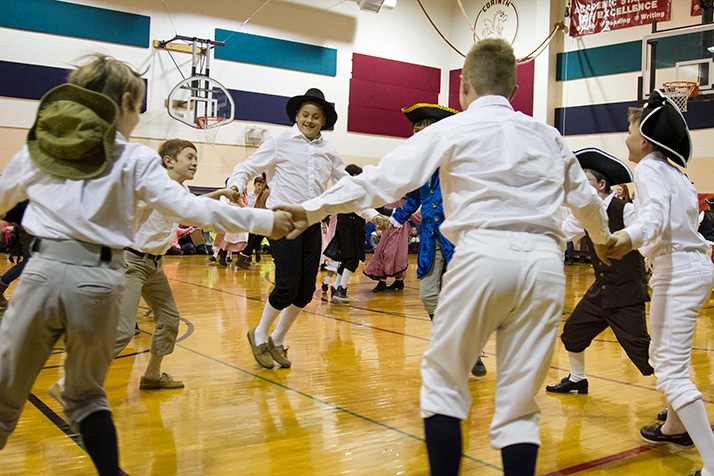 Corinth 5th graders kicked off the Colonial Day celebratings with square dancing.