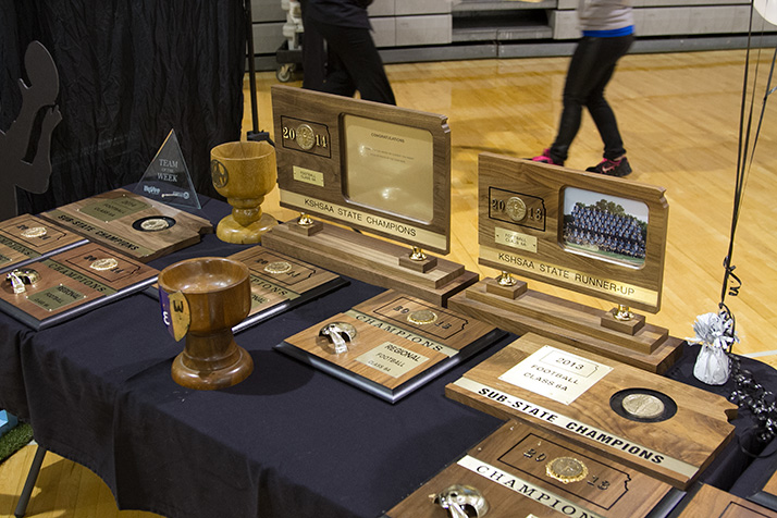 Victory hardware from 2014, 2013 and beyond was on display in the SM East gym.