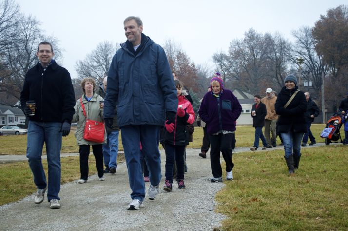 Mayor Joel Marquardt (R) and Greg Smith led the community walk Saturday.