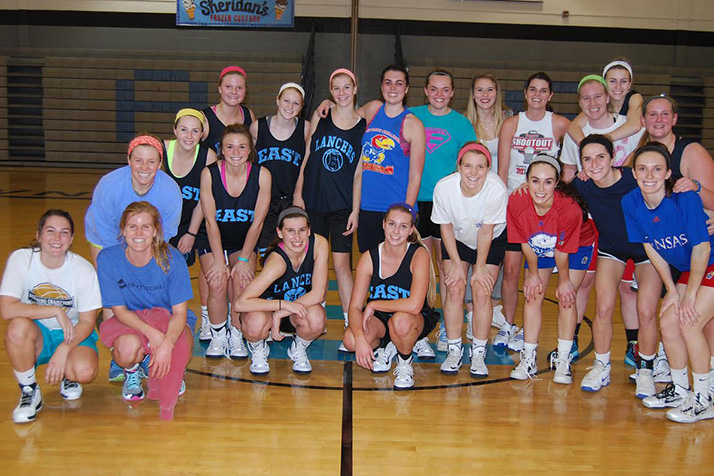 Graduated SM East girls basketball players joined current players for an alumni game Friday. Photo courtesy Kristy McGinley.
