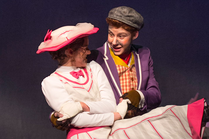 Zach Greer as Bert with Rose Smithson as Mary Poppins in SM South's production of Mary Poppins. Photo by Patricia Berning Photography.