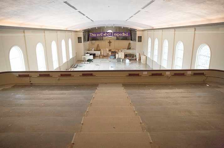 The Village Presbyterian sanctuary is clear of pews in preparation for renovation work. Photos via Facebook by Lori Locke and Kathy Lueckert.