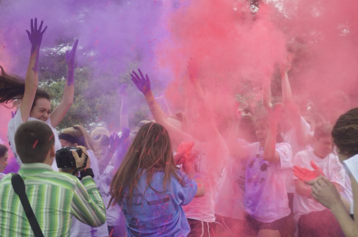 The start of the run was marked with a cloud of color for the runners.