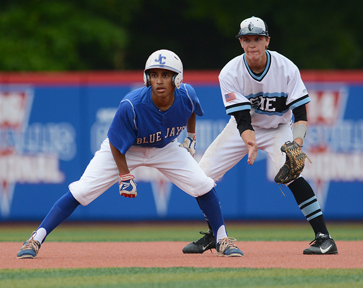 Sophomore Luke Anderson holds a Junction City runner to a short lead on second base. Photo by James Wooldridge.