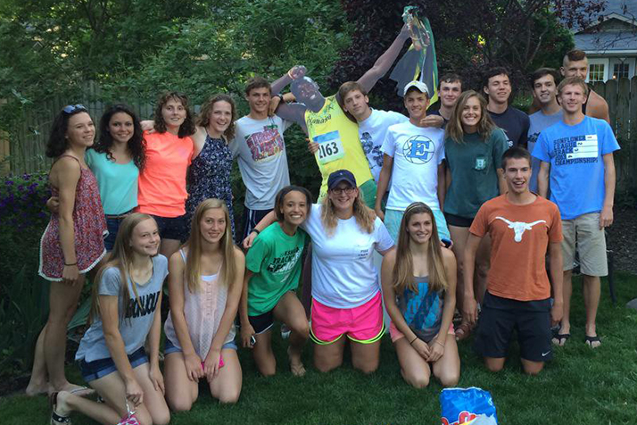 SM East's state bound track athletes at a team dinner this week. Photo via coach Emily Nackley.