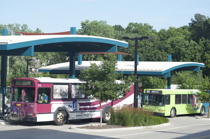 Evening bus service at the Mission Transit Center between Johnson Drive and Martway this week.