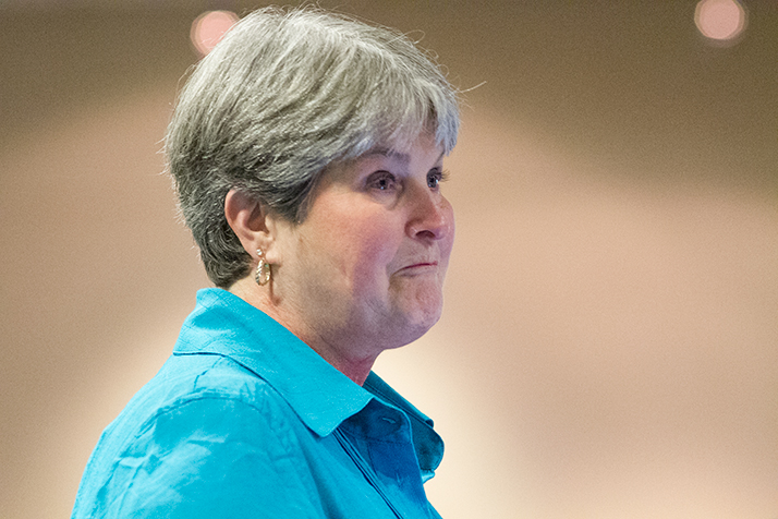 Nancy Fritz gave an emotional farewell to the Shawnee Mission administration and Board of Education Monday.