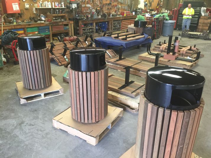 Trash receptacles, benches and picnic tables are being stored in the Roeland Park Public Works building while the city figures out where they should be placed.