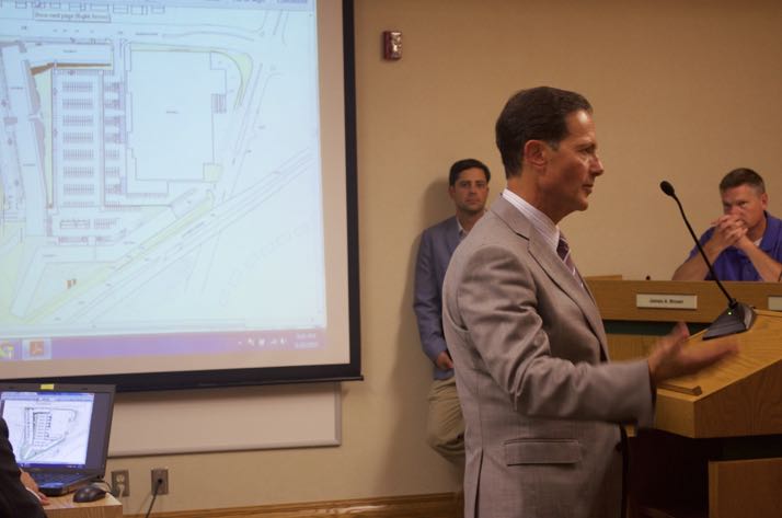 Developer Tom Valenti of the Cameron Grouppresented his plan to the Mission Planning Commission Monday night. His son, Matt, (next to screen) also is part of the development team.