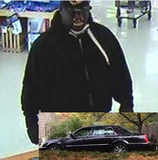 Suspect from Hy-Vee robbery and car in which he fled the area.