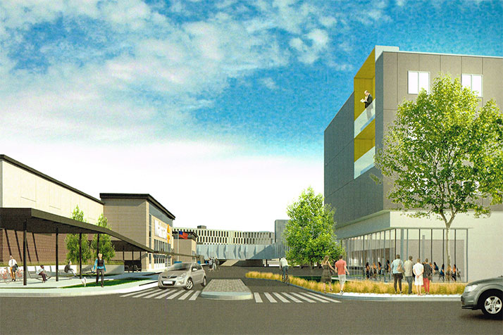 One of the Gateway renderings showing the entrance to Walmart (left) off Johnson Drive.