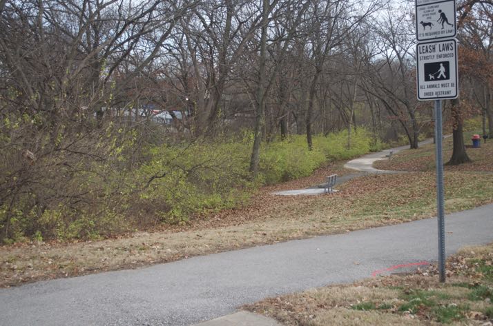 A heavily wooded ravine marks the eastern side of Nall Park.