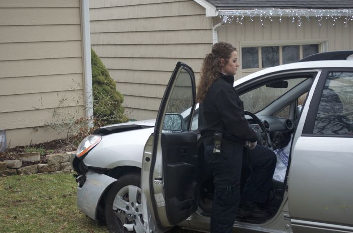 Emergency responders kept the dog in the car and warm until it could be picked up Monday morning.