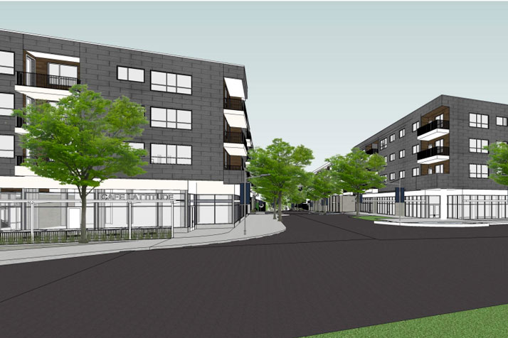 A rendering showing the perspective from Rainbow looking to the east.