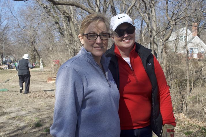 Roeland Park residents Natalie Gibbs (L) and Janet Parmer at Cooper Creek Park. Parmer teaches at Amelia's school and Gibbs' daughters were part of Make-A-Wish.