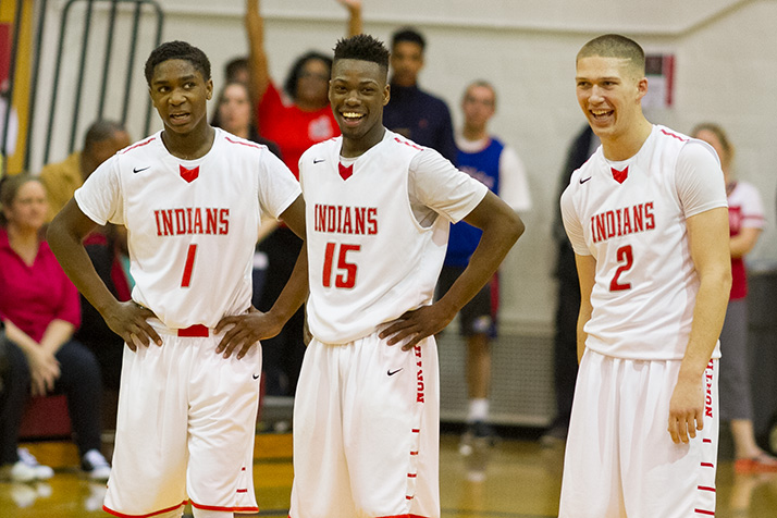 Danny Bradley (from left, Brendon Henderson and Will Schneider were all smiles as the Indians wrapped up their sub-state win.