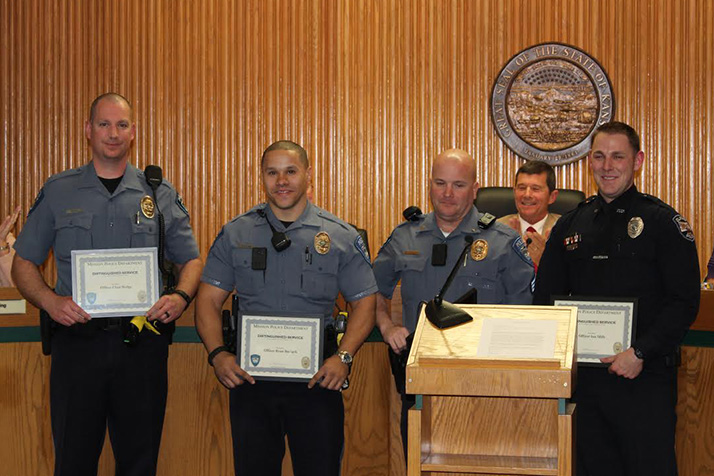 Mission Police Officer Chad Hodge (from left), Mission Police Officer Ryan Baylark, Mission Sgt. Tim Coffer and Olathe Officer Ian Mills.