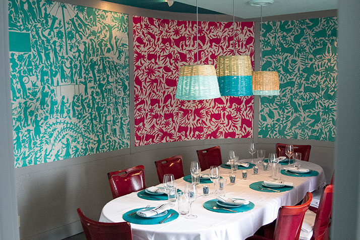 Cacao's private dining room, available for parties.