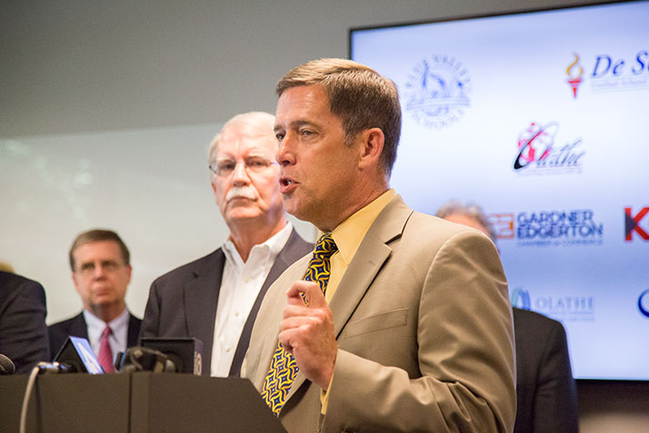 Shawnee Mission Superintendent Jim Hinson at a press conference on the school funding issue ahead of the special session last month.