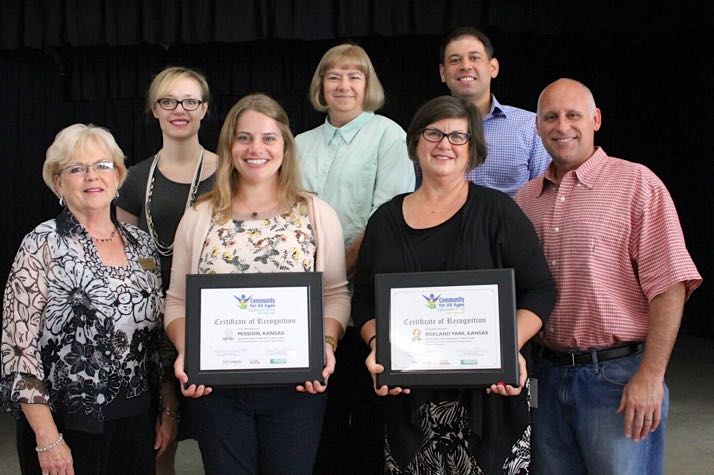 (Front L-R) Terri Baugh, member of Mission's Sustainability Committee; Emily Randel, Public Information Officer City of Mission; Teresa Kelly, Roeland Park Councilor ; and Keith Moody, Roeland Park City Administrator. Back row: Jennifer Jones-Lacey, Assistant City Administrator/Finance Officer, Roeland Park; Judy Hyde, member of Roeland Park's Sustainability Committee; and Michael Poppa, Roeland Park Councilor.