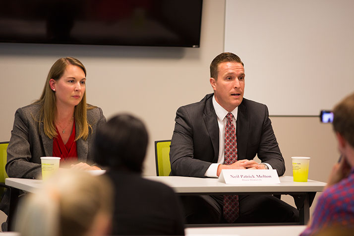 Neil Melton and Dorothy Hughes at Monday's candidate forum.