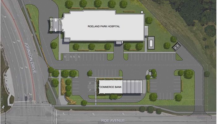 The layout of the proposed bank and hospital in the preliminary site plan.