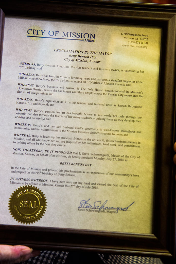 The proclamation for Betty Benson Day in Mission.