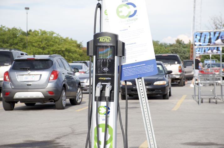 A charging station at the Hy-Vee in Mission.