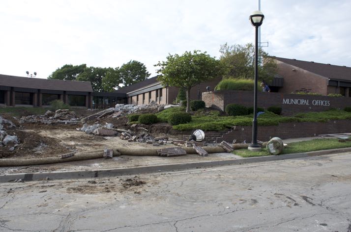 The front entrance to Prairie Village City Hall and the police department is under construction.