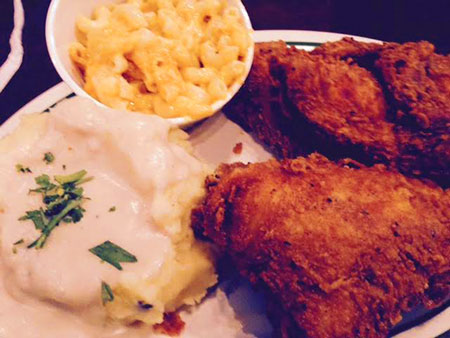 The fried chicken is surprisingly moist, given that it isn't brined.