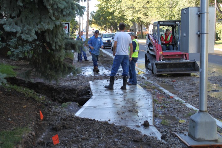 The operator of a small excavator accidentally knocked over a fire hydrant at 73rd Street and Mission Road causing local flooding.