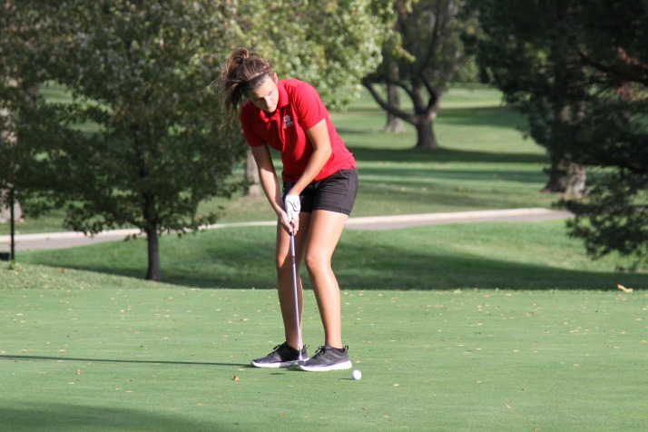 Shawnee Mission North's Katyln Killeen was the only Lady Indian playing on Monday. She tied for 45th with a 103.