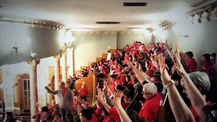 Teachers protesting a bill stripping some of their due process rights during the 2014 legislative session.