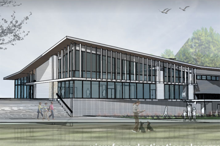 A rendering of the new community center at the Meadowbrook park.