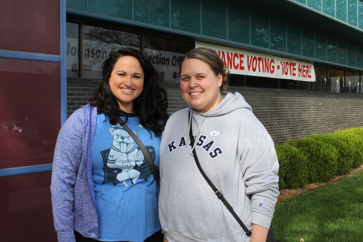 Caitlin Aaron (left) and Joan Nick were among those voting early last week.