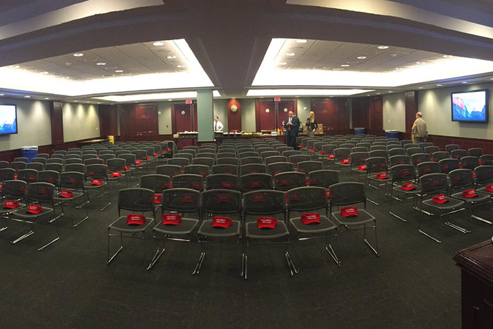 Members of the House Republican caucus all received "Make America Great Again" hats earlier this week. Rep. Kevin Yoder, who endorsed Donald Trump, is offering a limited number of tickets to the inauguration. Photo via Nate Hudson on Twitter.
